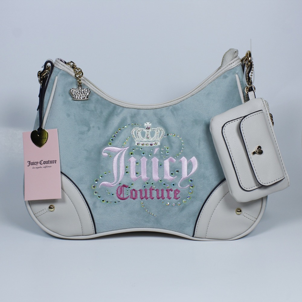 Juicy Couture Light Blue Velour Shoulder Bag with Coin Purse – New with Tags!